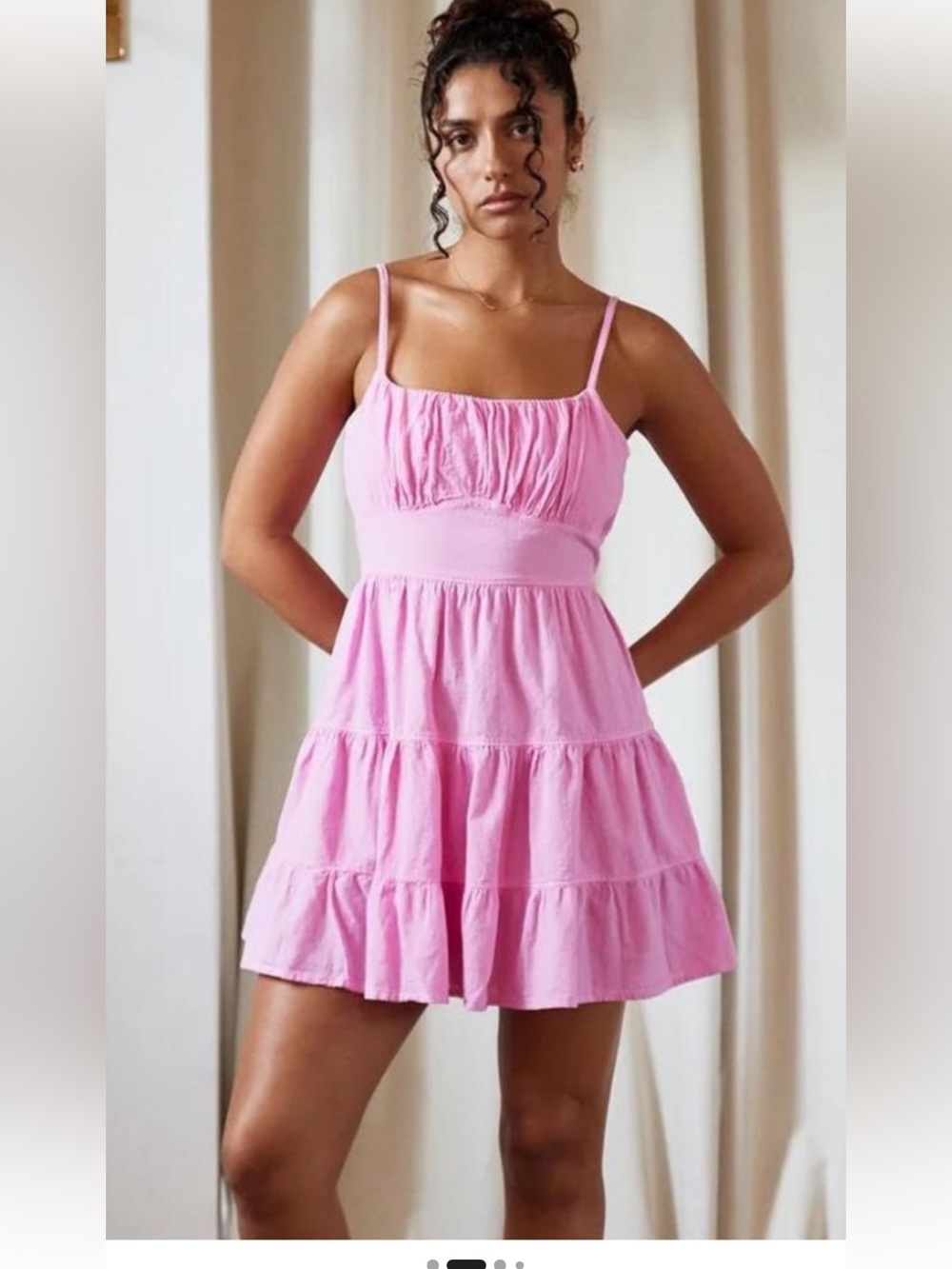 Tiered Spaghetti-Strap Mini Dress in Pink